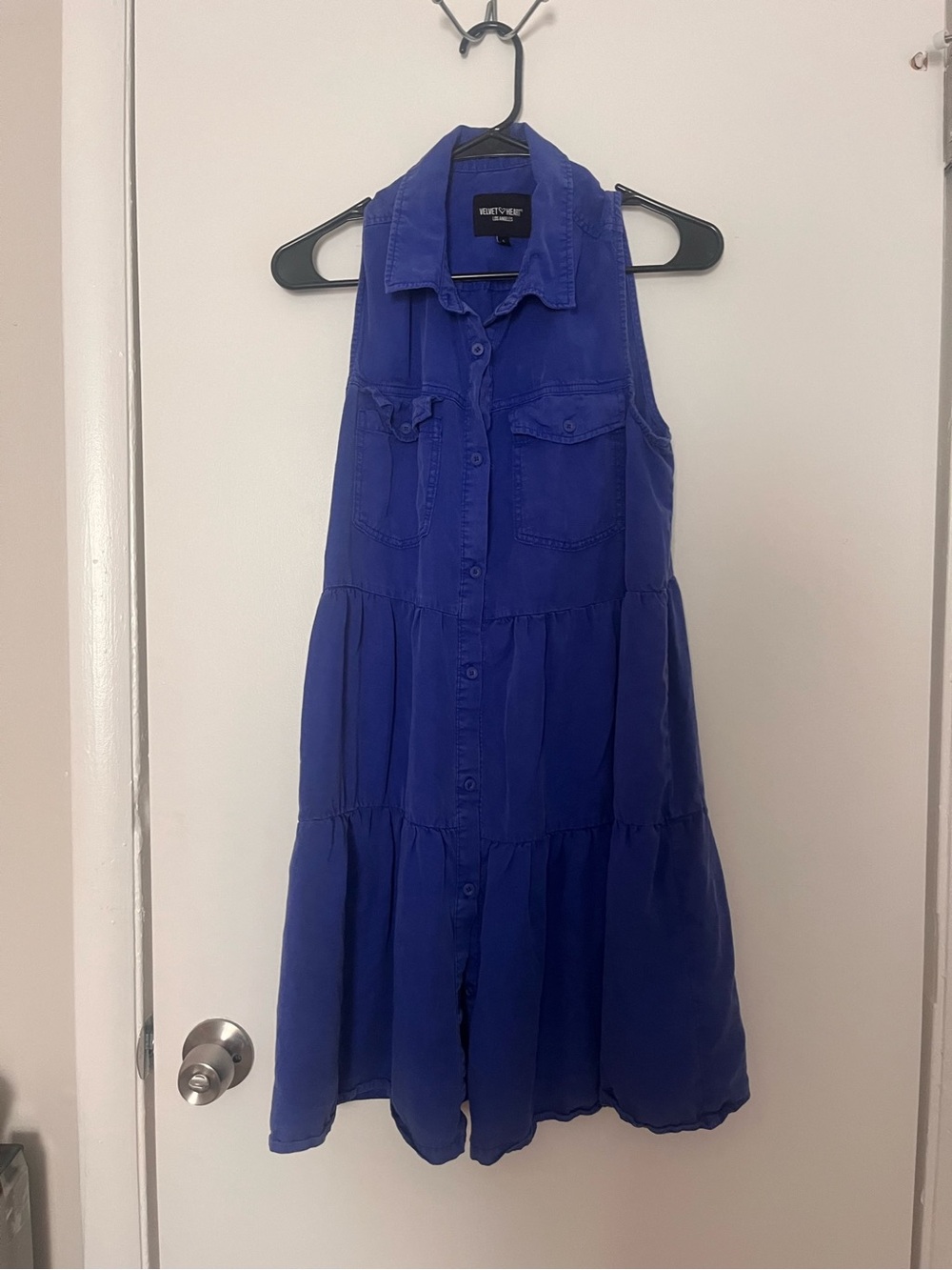 Velvet Heart Sleeveless Button-Front Tiered Dress - Blue